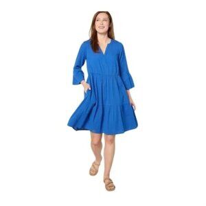 Destination 365 Dress Size Medium Regular Seersucker Knee Length Azure Blue Chic